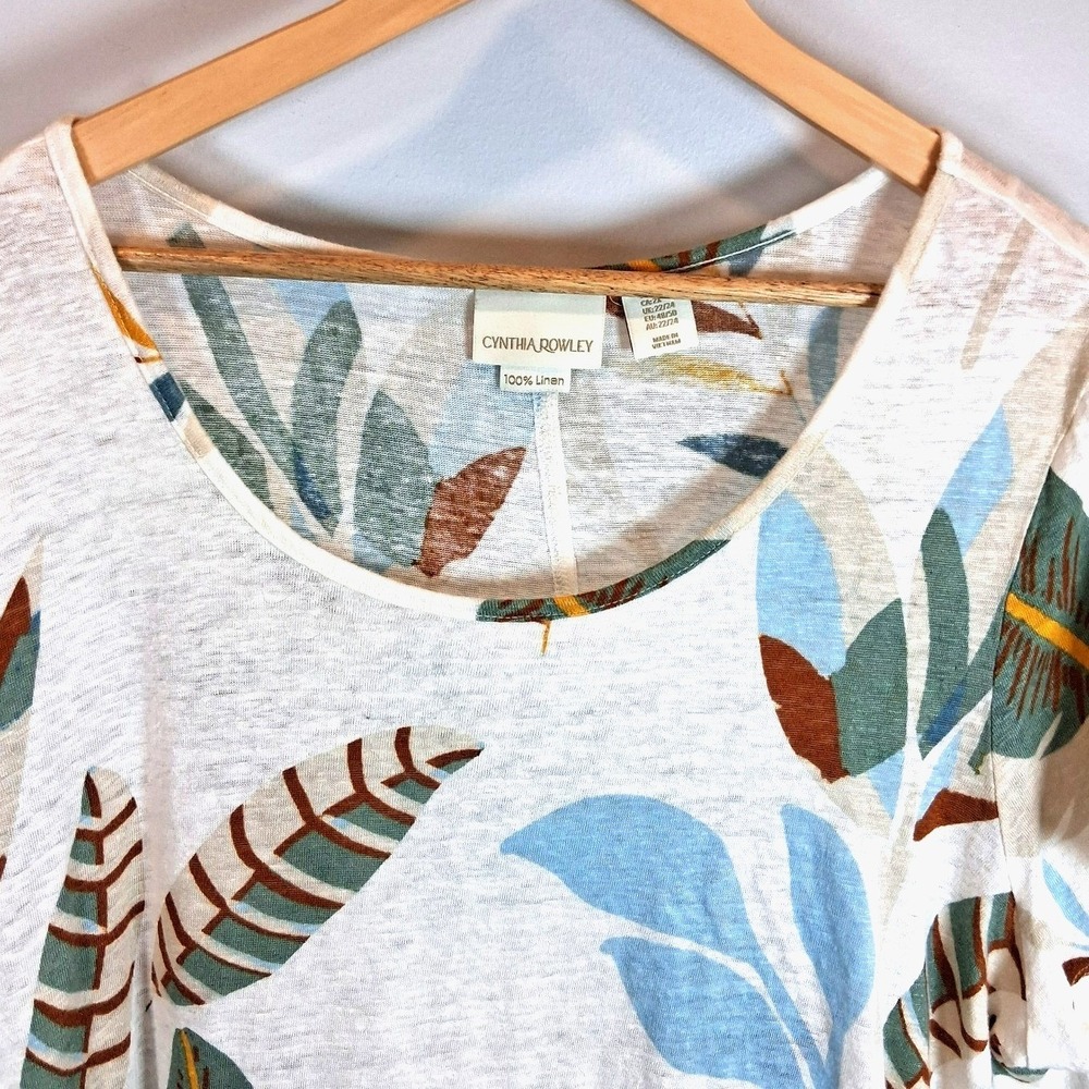 Cynthia Rowley 100% Linen Tropical Floral T-Shirt Womens Plus Size 2X Resort - Picture 3 of 10
